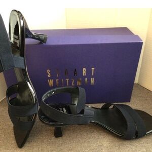 Stuart Weizmann 9M Navy Blue Strappy Kitten Heel NIB NEW